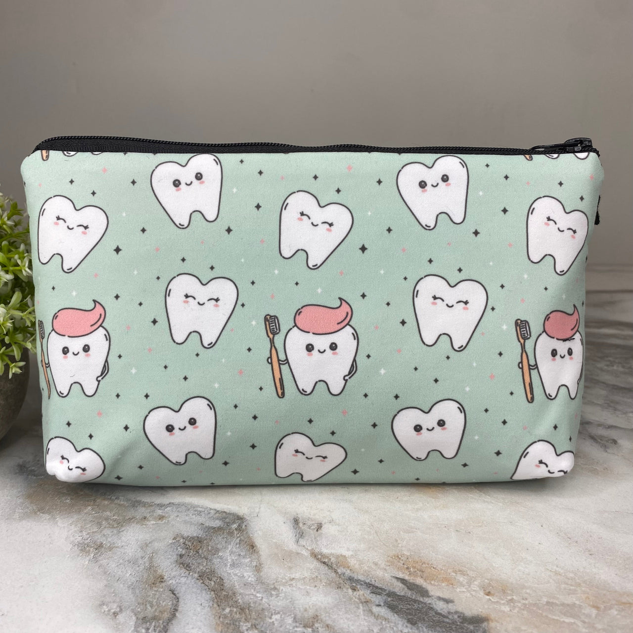 Pouch - Tooth Toothbrush & Toothpaste on Mint - Winter Sunshine Marketplace