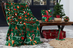 Blanket Holly Santa Green