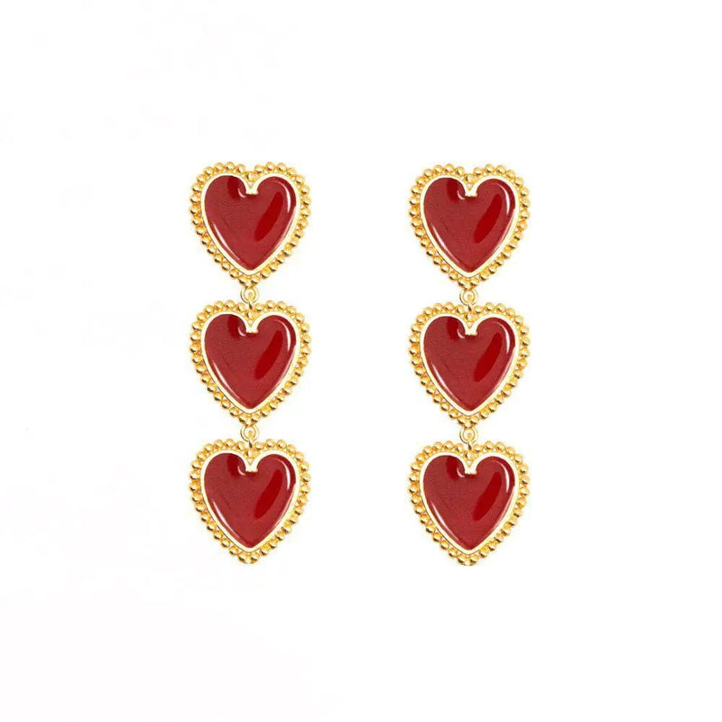 3 Red Hearts Earrings - Winter Sunshine Marketplace