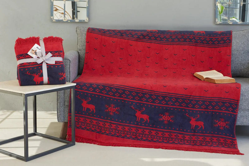 Dolce Bonita Home Cotton TV Blanket Deer, Red