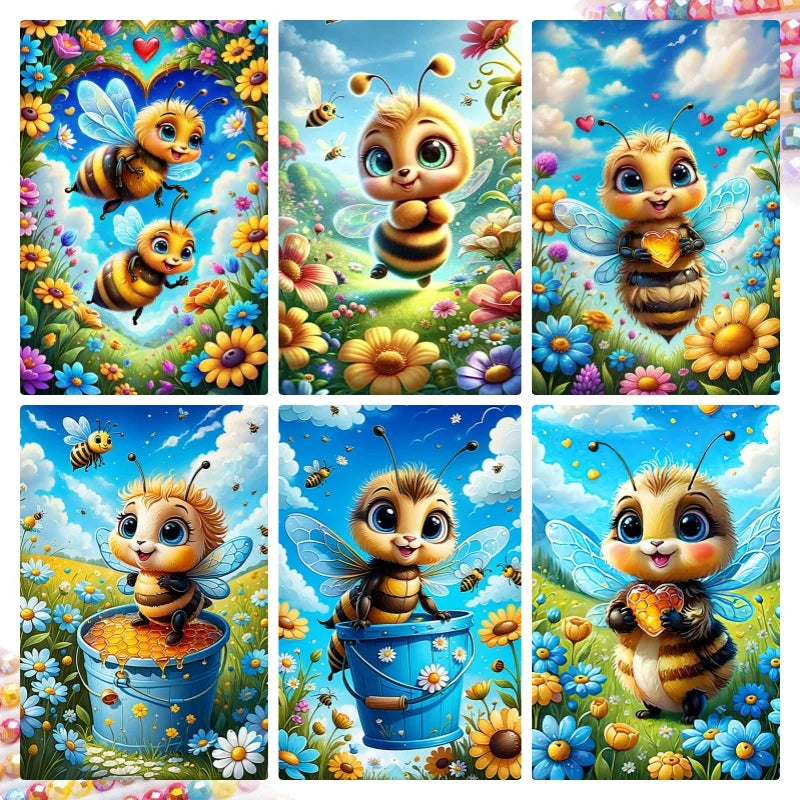 Cute Bee With Flower Diamond Painting