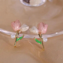 Pink Tulip Flower Earrings - Winter Sunshine Marketplace