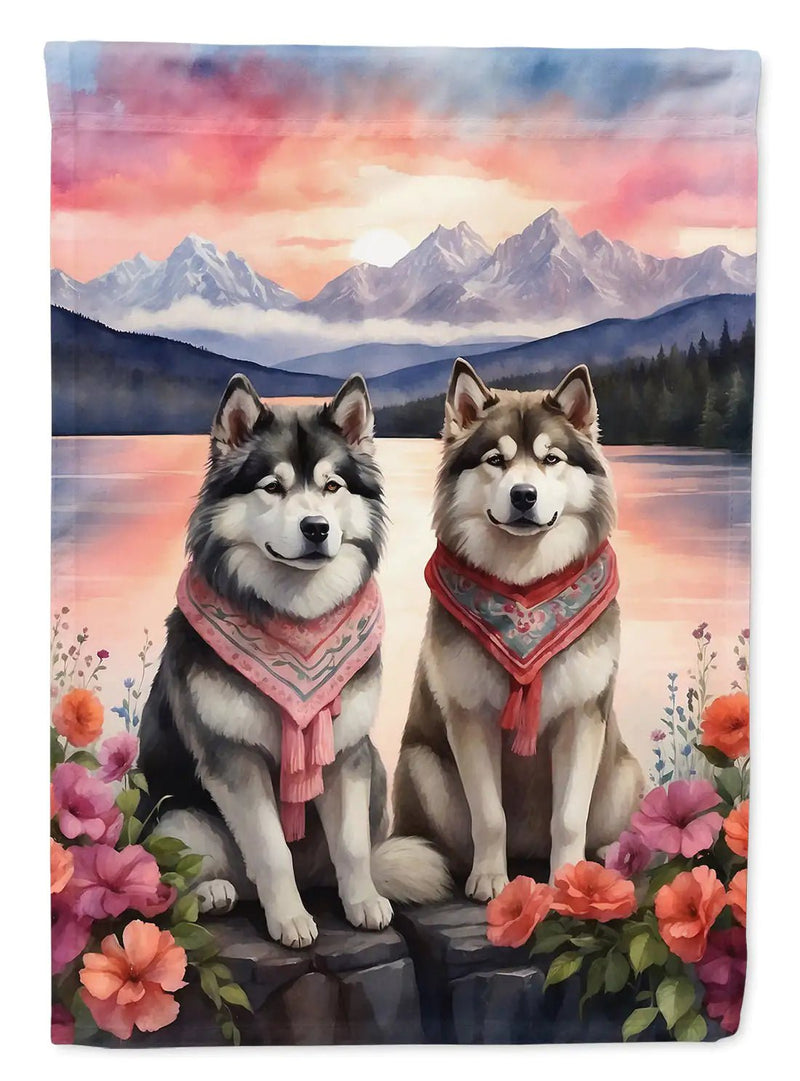 Alaskan Malamute Two Hearts Garden Flag - Winter Sunshine Marketplace