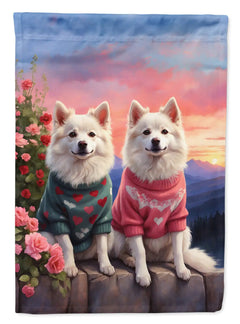 American Eskimo Two Hearts Garden Flag - Winter Sunshine Marketplace