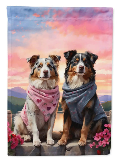 Australian Shepherd Two Hearts Garden Flag - Winter Sunshine Marketplace