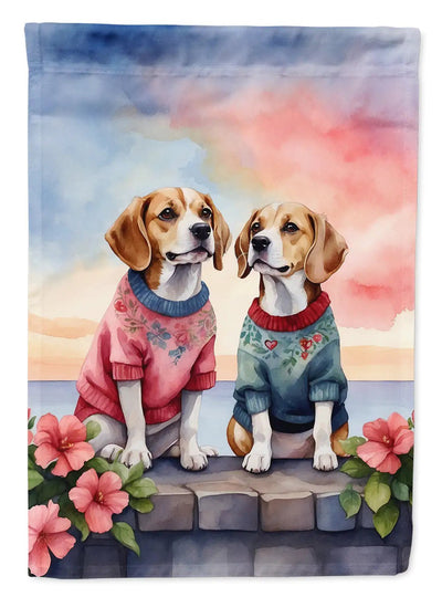 Beagle Two Hearts Garden Flag - Winter Sunshine Marketplace