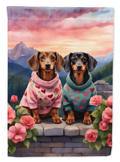 Dachshund Two Hearts Garden Flag - Winter Sunshine Marketplace