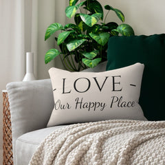 Decorative Lumbar Throw Pillow, Love our Happy Place - Beige - Winter Sunshine Marketplace