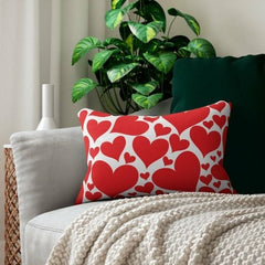 Decorative Lumbar Throw Pillow, Love Red Hearts Pattern - Winter Sunshine Marketplace