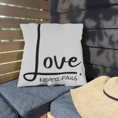 Decorative Throw Pillow Cover, Love Never Fails - Winter Sunshine Marketplace