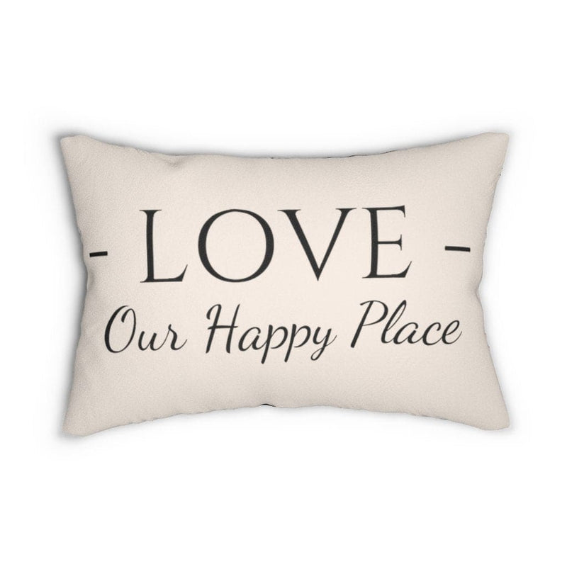 Decorative Lumbar Throw Pillow, Love our Happy Place - Beige