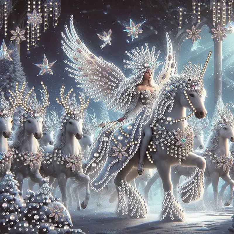 Diamond Painting Fairy Tale Snow Queen with Unicorns - Winter Sunshine Marketplace