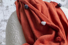 Dolce Bonita Home Single Pom - pom Pique Blanket Red - Winter Sunshine Marketplace