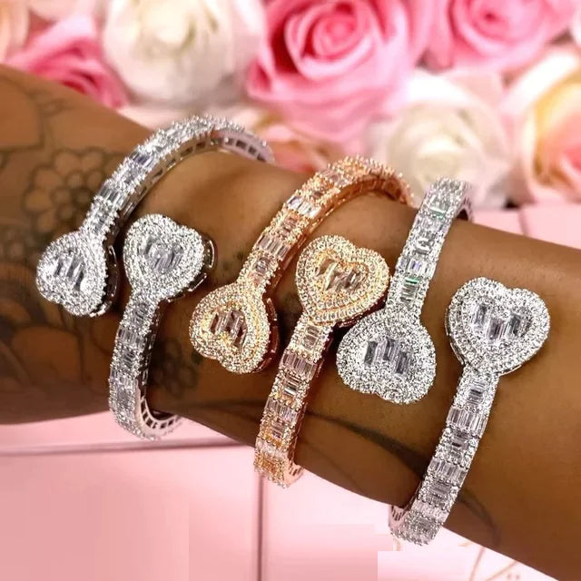 Iced Out Heart Shaped Bangle