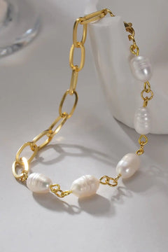 Half Pearl Half Chain Stainless Steel Bracelet - Winter Sunshine Marketplace