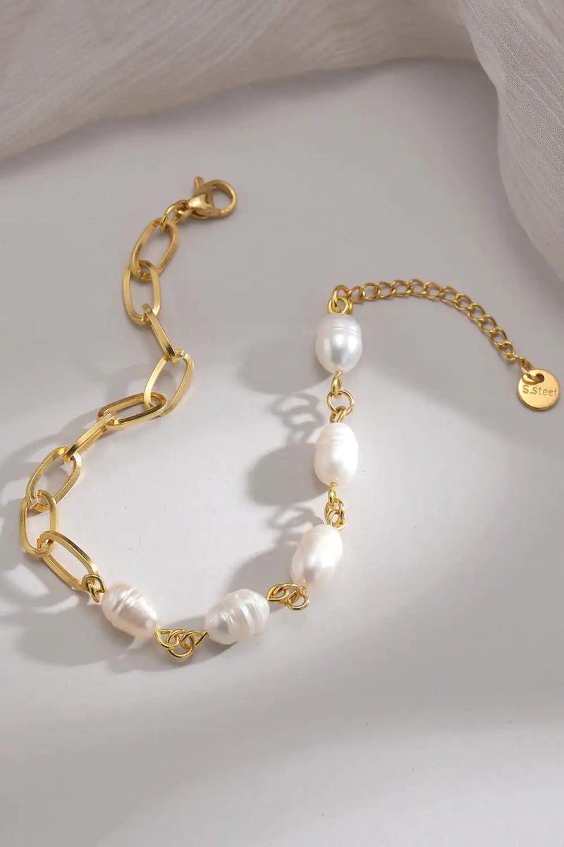 Half Pearl Half Chain Stainless Steel Bracelet - Winter Sunshine Marketplace