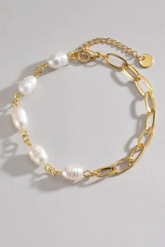 Half Pearl Half Chain Stainless Steel Bracelet - Winter Sunshine Marketplace