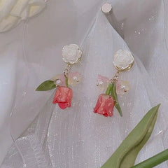 Pink Tulip Flower Earrings - Winter Sunshine Marketplace