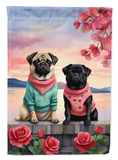 Pug Two Hearts Garden Flag - Winter Sunshine Marketplace